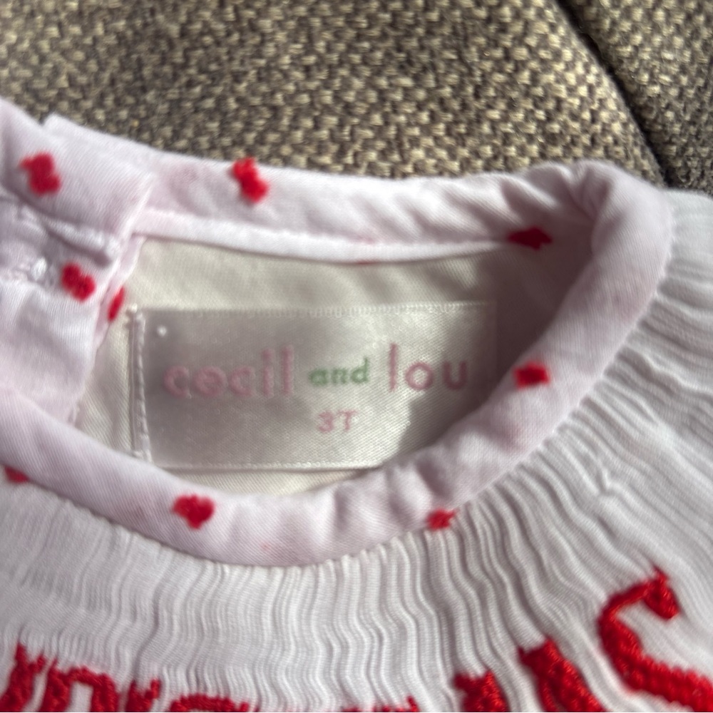 Cecil & Lou Smocked Dress Swiss Dot Lined Merry Christmas Cotton 3T - Picture 4 of 6